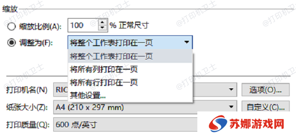 在打印设置中调整尺寸